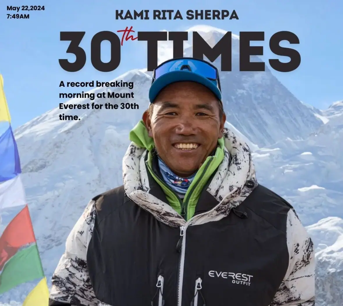 Kami Rita Sherpa Reaches the Roof of the World for the 30th Time